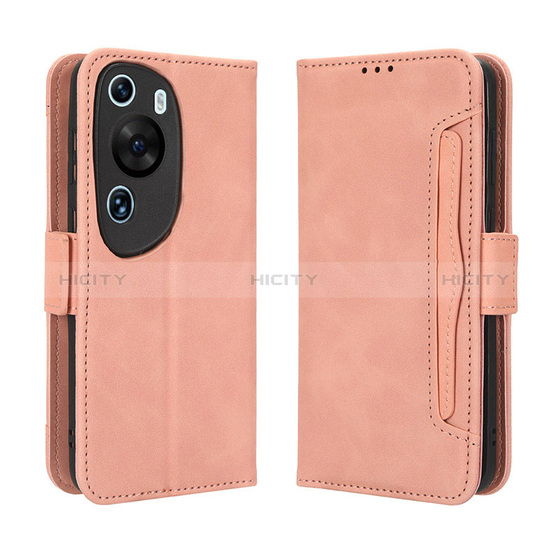 Coque Portefeuille Livre Cuir Etui Clapet BY3 pour Huawei P60 Art Rose Plus