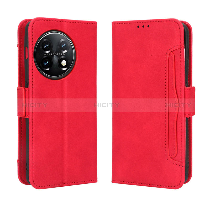 Coque Portefeuille Livre Cuir Etui Clapet BY3 pour OnePlus 11 5G Rouge Plus