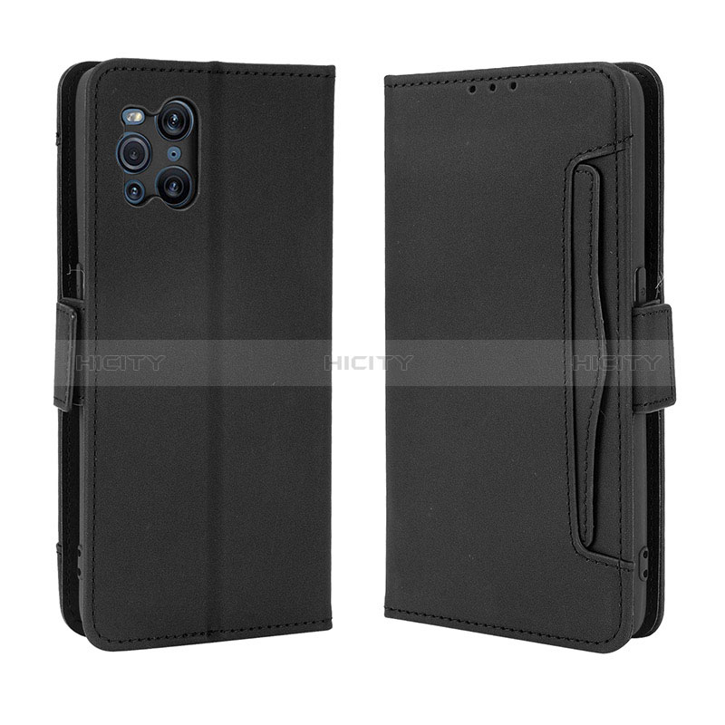 Coque Portefeuille Livre Cuir Etui Clapet BY3 pour Oppo Find X3 5G Noir Plus