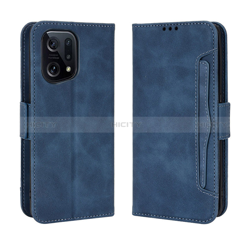 Coque Portefeuille Livre Cuir Etui Clapet BY3 pour Oppo Find X5 5G Bleu Plus