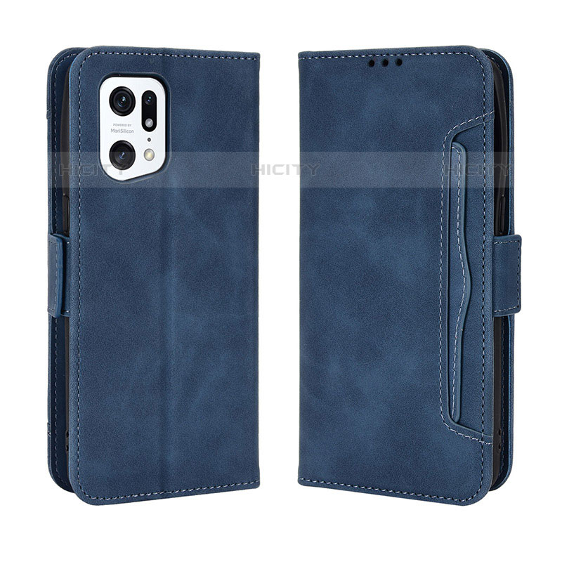 Coque Portefeuille Livre Cuir Etui Clapet BY3 pour Oppo Find X5 Pro 5G Bleu Plus