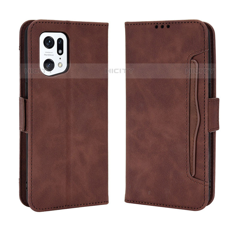 Coque Portefeuille Livre Cuir Etui Clapet BY3 pour Oppo Find X5 Pro 5G Marron Plus