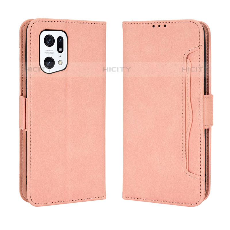 Coque Portefeuille Livre Cuir Etui Clapet BY3 pour Oppo Find X5 Pro 5G Rose Plus