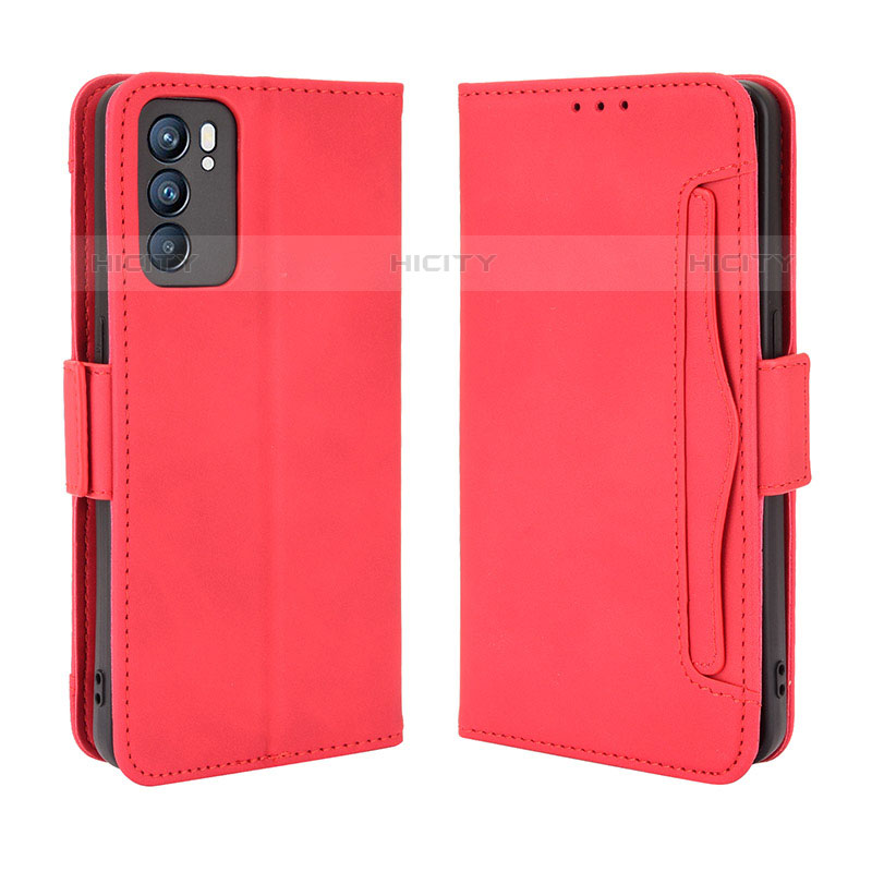 Coque Portefeuille Livre Cuir Etui Clapet BY3 pour Oppo Reno6 5G Rouge Plus