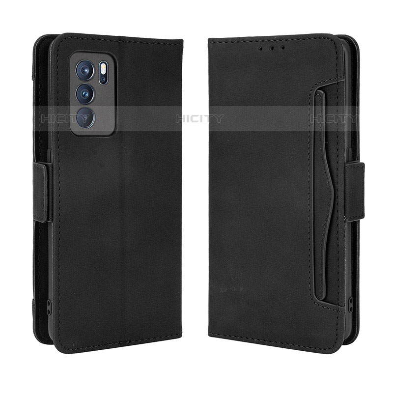 Coque Portefeuille Livre Cuir Etui Clapet BY3 pour Oppo Reno6 Pro 5G India Noir Plus