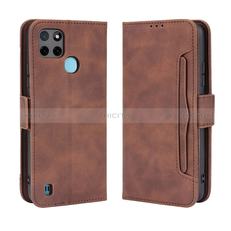 Coque Portefeuille Livre Cuir Etui Clapet BY3 pour Realme C25Y India Marron Plus