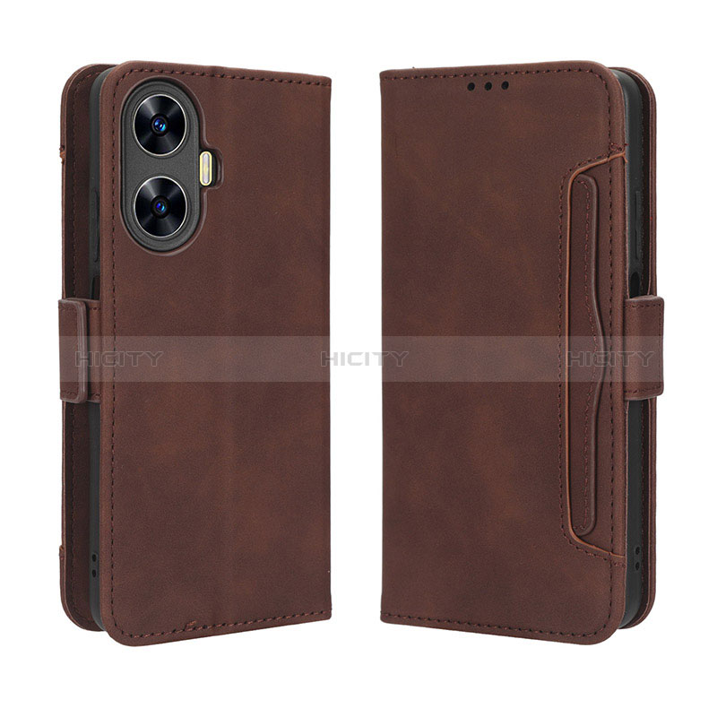 Coque Portefeuille Livre Cuir Etui Clapet BY3 pour Realme C55 Marron Plus