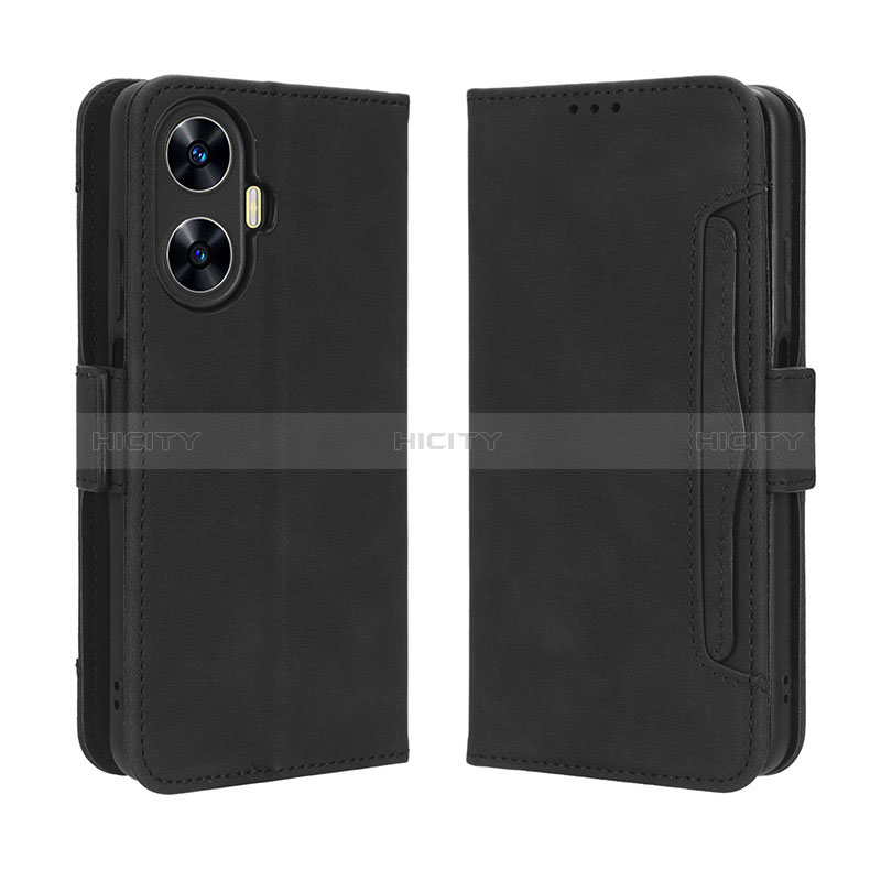 Coque Portefeuille Livre Cuir Etui Clapet BY3 pour Realme C55 Noir Plus