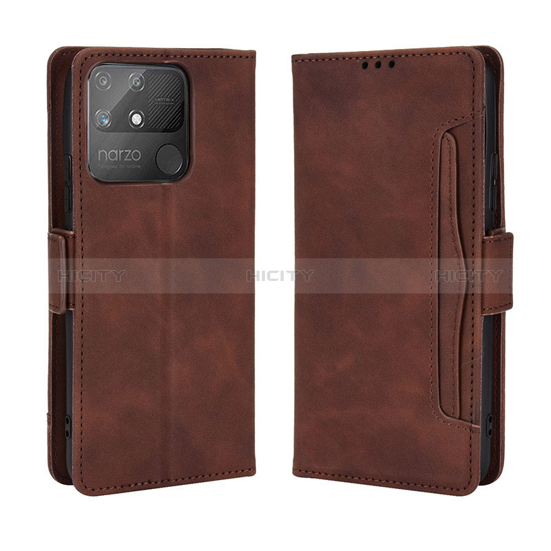 Coque Portefeuille Livre Cuir Etui Clapet BY3 pour Realme Narzo 50A Marron Plus