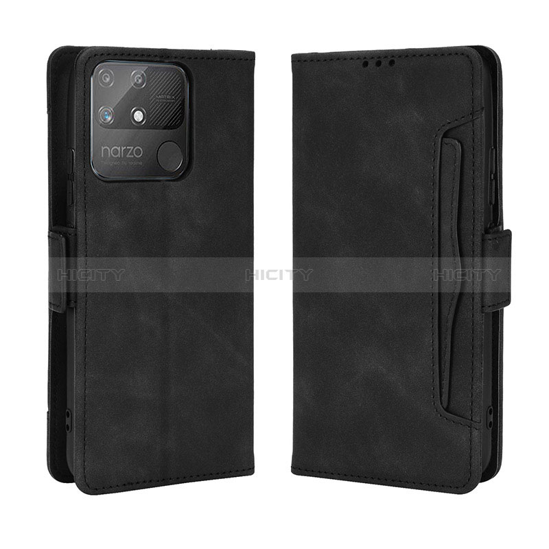 Coque Portefeuille Livre Cuir Etui Clapet BY3 pour Realme Narzo 50A Noir Plus