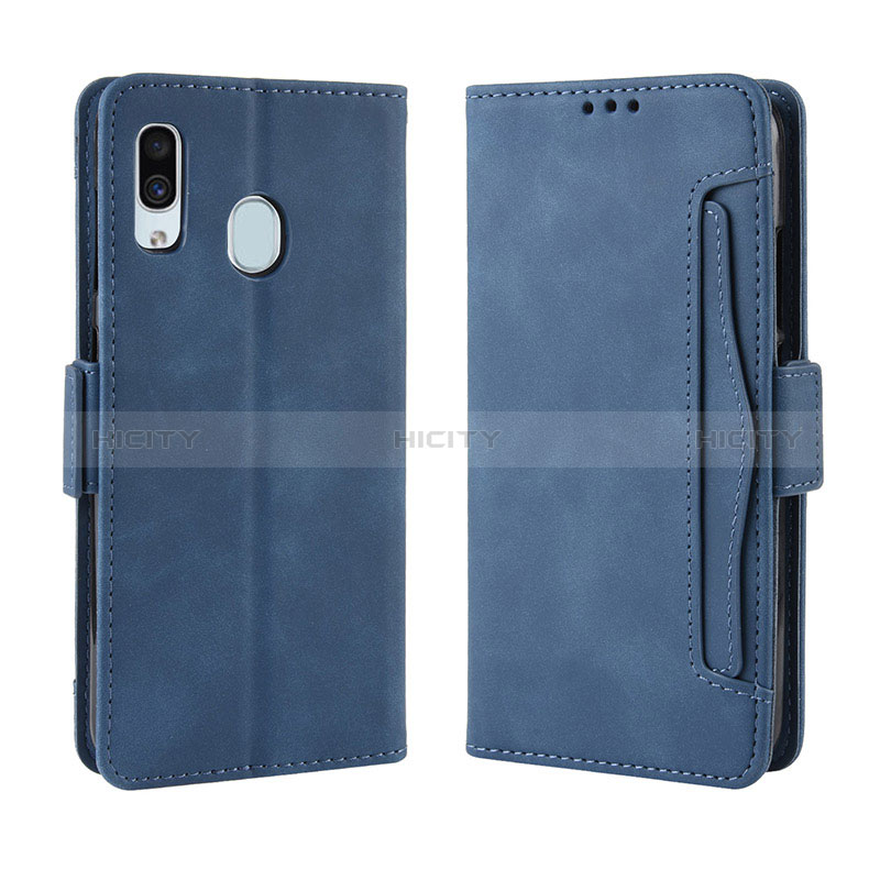 Coque Portefeuille Livre Cuir Etui Clapet BY3 pour Samsung Galaxy A20 Bleu Plus