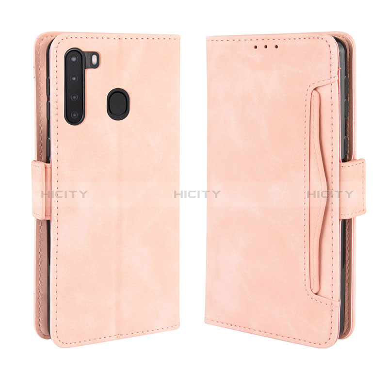 Coque Portefeuille Livre Cuir Etui Clapet BY3 pour Samsung Galaxy A21 Rose Plus