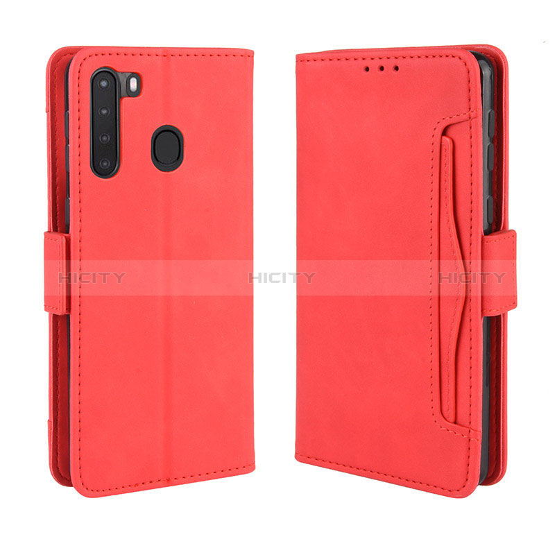 Coque Portefeuille Livre Cuir Etui Clapet BY3 pour Samsung Galaxy A21 Rouge Plus