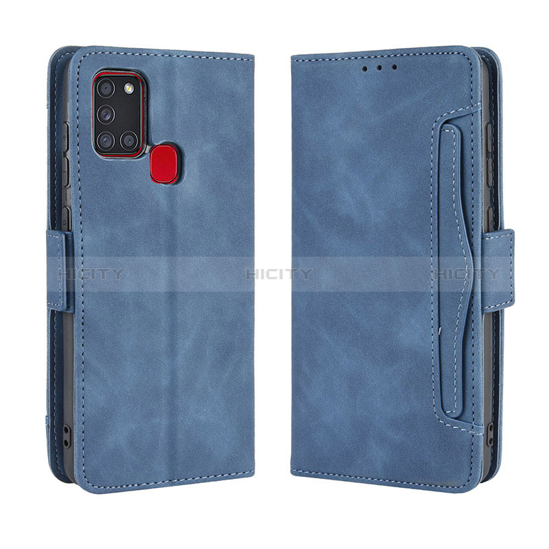 Coque Portefeuille Livre Cuir Etui Clapet BY3 pour Samsung Galaxy A21s Bleu Plus