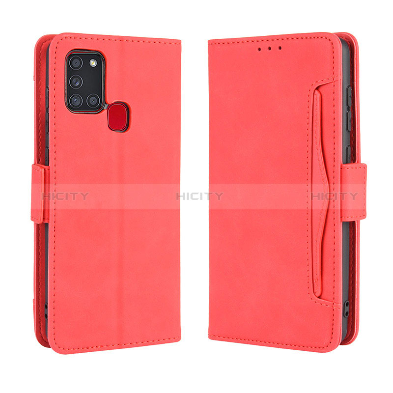 Coque Portefeuille Livre Cuir Etui Clapet BY3 pour Samsung Galaxy A21s Rouge Plus