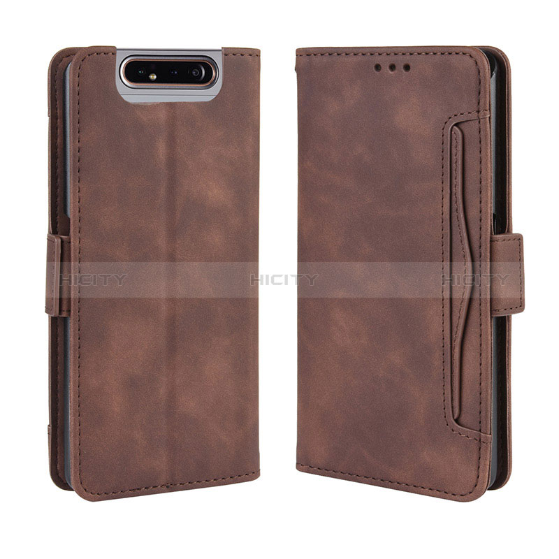 Coque Portefeuille Livre Cuir Etui Clapet BY3 pour Samsung Galaxy A80 Marron Plus