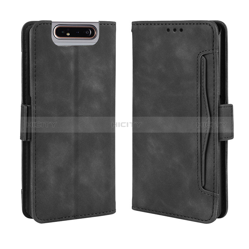 Coque Portefeuille Livre Cuir Etui Clapet BY3 pour Samsung Galaxy A80 Noir Plus