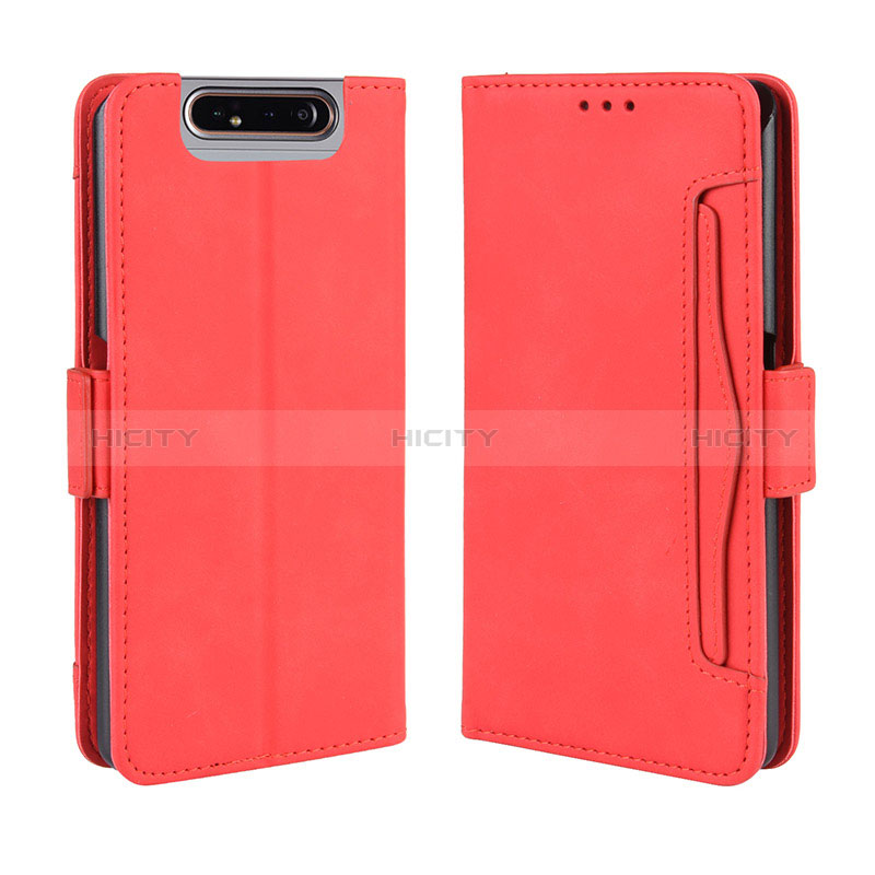 Coque Portefeuille Livre Cuir Etui Clapet BY3 pour Samsung Galaxy A80 Rouge Plus