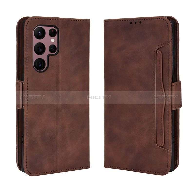 Coque Portefeuille Livre Cuir Etui Clapet BY3 pour Samsung Galaxy S22 Ultra 5G Marron Plus