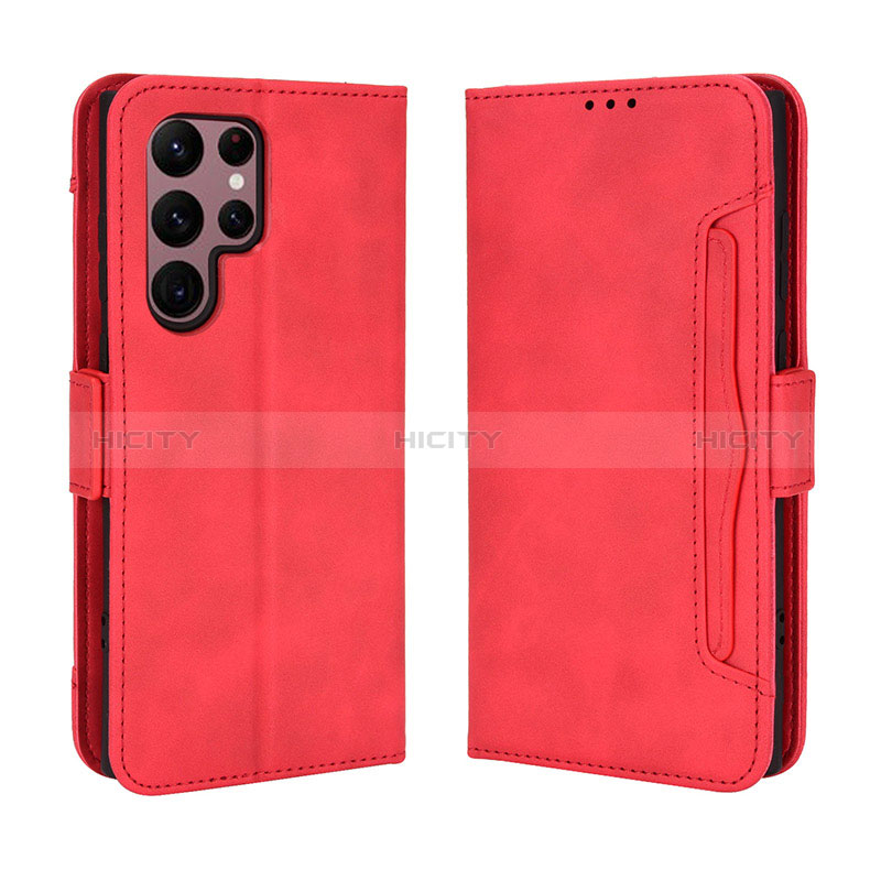 Coque Portefeuille Livre Cuir Etui Clapet BY3 pour Samsung Galaxy S22 Ultra 5G Rouge Plus