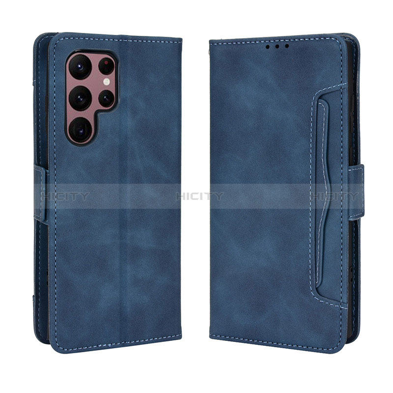 Coque Portefeuille Livre Cuir Etui Clapet BY3 pour Samsung Galaxy S23 Ultra 5G Bleu Plus