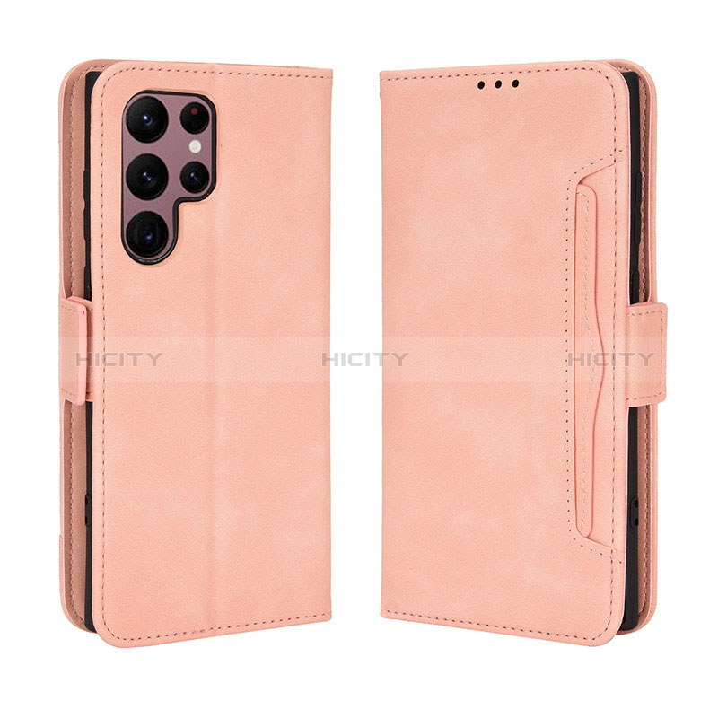 Coque Portefeuille Livre Cuir Etui Clapet BY3 pour Samsung Galaxy S24 Ultra 5G Rose Plus