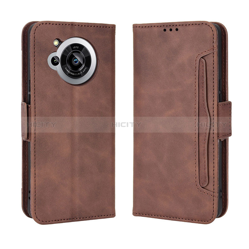 Coque Portefeuille Livre Cuir Etui Clapet BY3 pour Sharp Aquos R7 Marron Plus