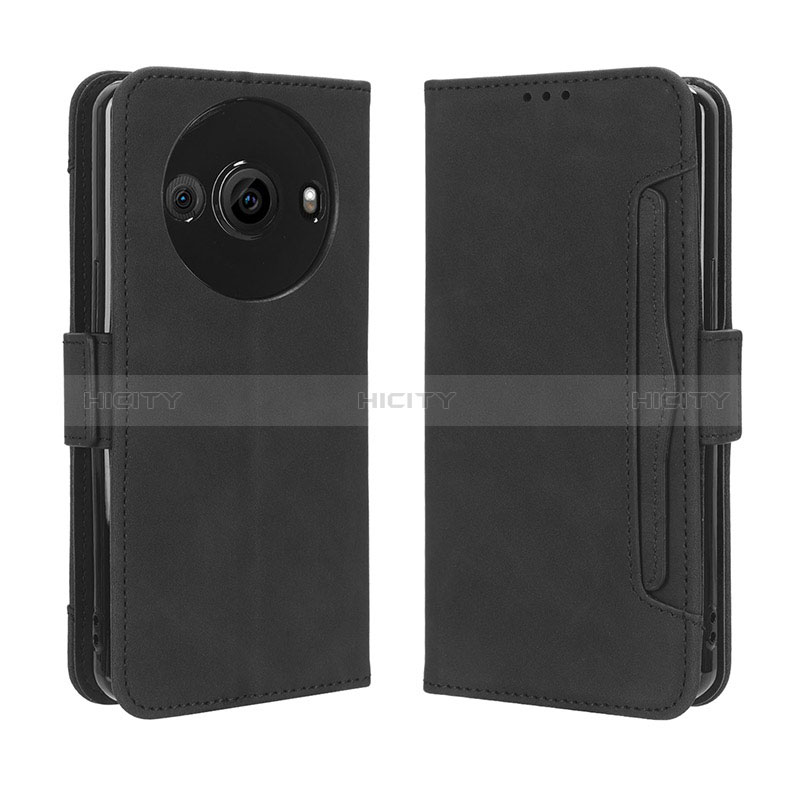 Coque Portefeuille Livre Cuir Etui Clapet BY3 pour Sharp Aquos R8 Pro Noir Plus