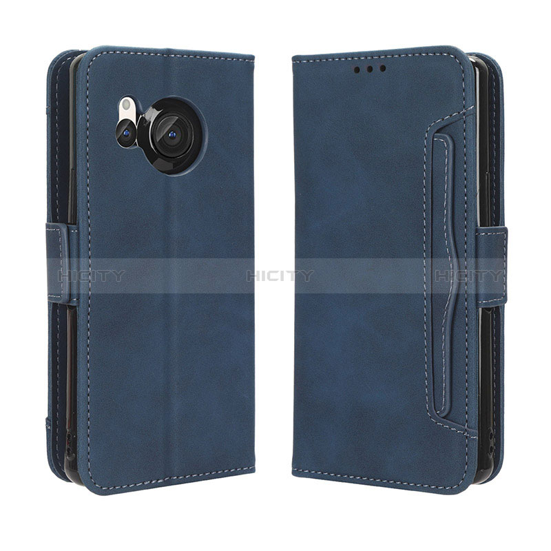 Coque Portefeuille Livre Cuir Etui Clapet BY3 pour Sharp Aquos R8s Bleu Plus