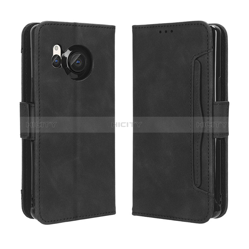 Coque Portefeuille Livre Cuir Etui Clapet BY3 pour Sharp Aquos R8s Noir Plus