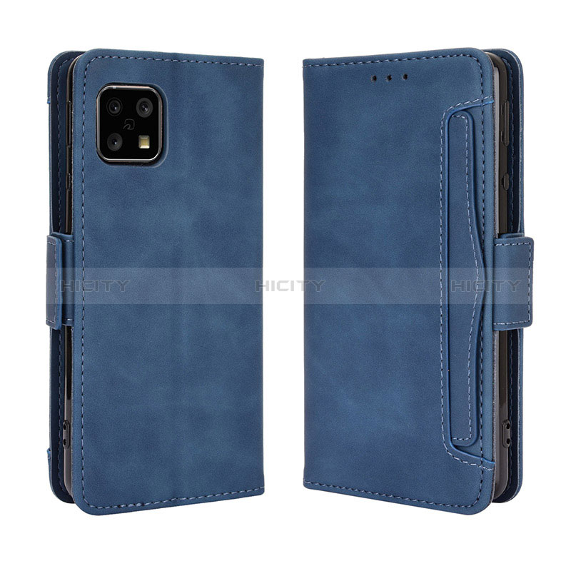 Coque Portefeuille Livre Cuir Etui Clapet BY3 pour Sharp Aquos Sense4 Basic Bleu Plus