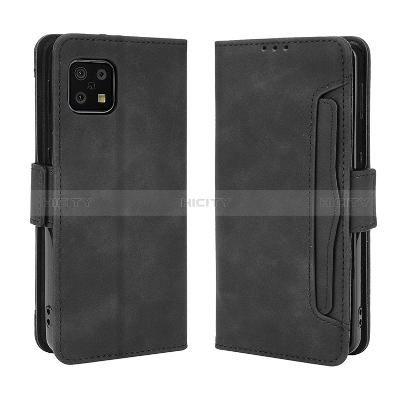 Coque Portefeuille Livre Cuir Etui Clapet BY3 pour Sharp Aquos Sense6s Noir Plus