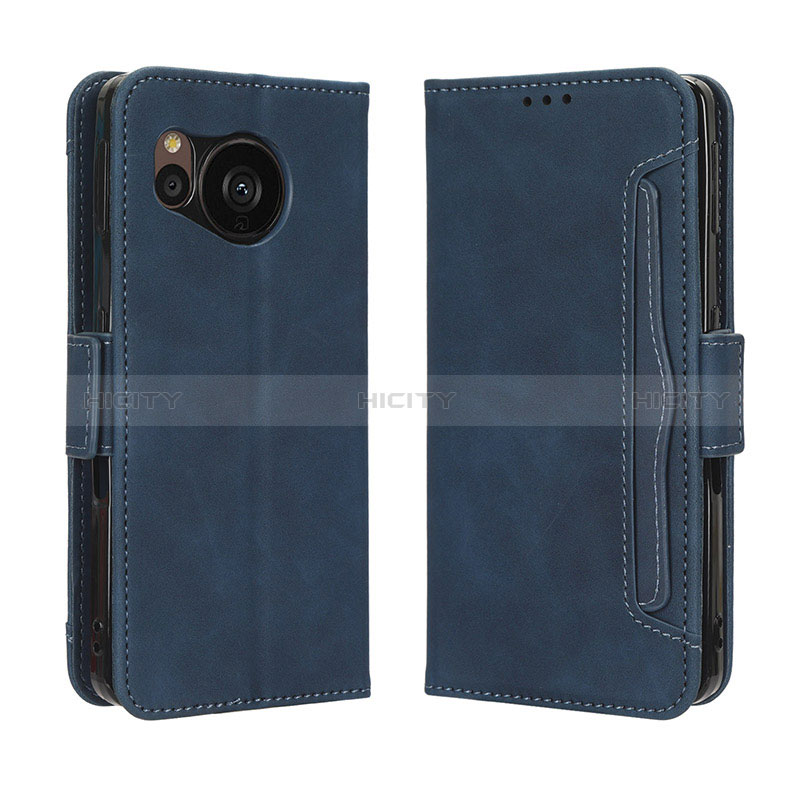 Coque Portefeuille Livre Cuir Etui Clapet BY3 pour Sharp Aquos Sense7 Bleu Plus