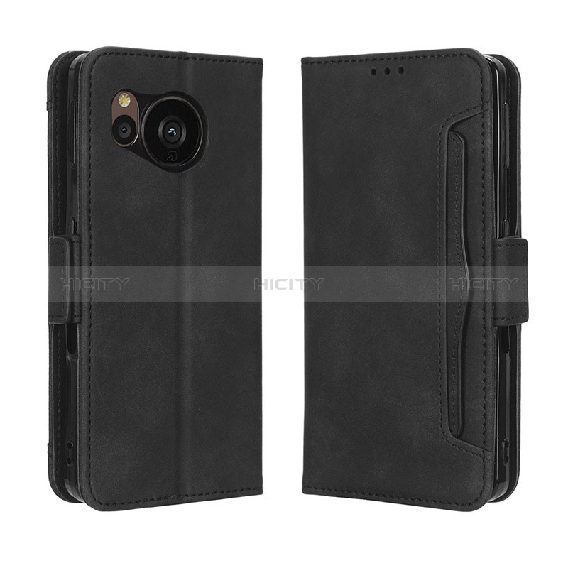 Coque Portefeuille Livre Cuir Etui Clapet BY3 pour Sharp Aquos Sense7 Noir Plus