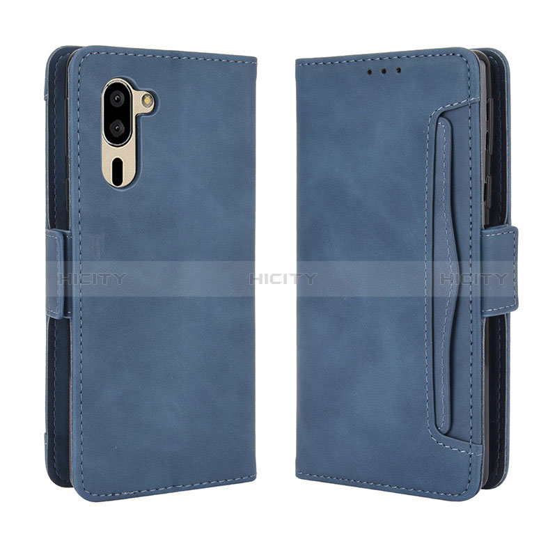 Coque Portefeuille Livre Cuir Etui Clapet BY3 pour Sharp Simple Sumaho 5 Bleu Plus