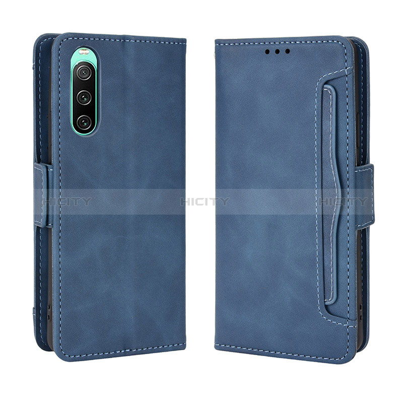 Coque Portefeuille Livre Cuir Etui Clapet BY3 pour Sony Xperia 10 IV Bleu Plus