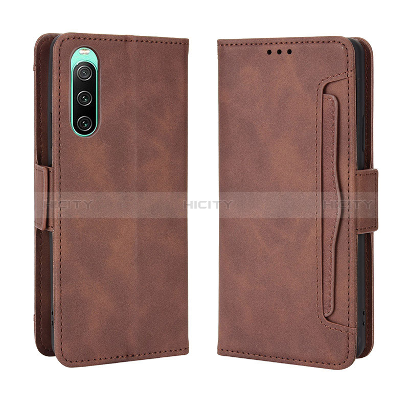 Coque Portefeuille Livre Cuir Etui Clapet BY3 pour Sony Xperia 10 IV Marron Plus