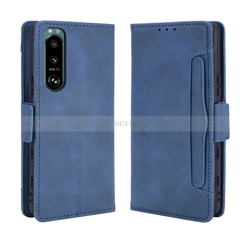 Coque Portefeuille Livre Cuir Etui Clapet BY3 pour Sony Xperia 5 III Bleu Plus