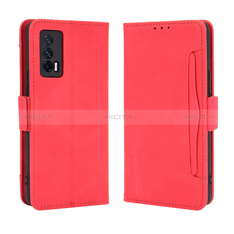 Coque Portefeuille Livre Cuir Etui Clapet BY3 pour Vivo iQOO 7 India 5G Rouge Plus