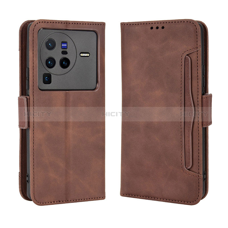 Coque Portefeuille Livre Cuir Etui Clapet BY3 pour Vivo X80 Pro 5G Marron Plus