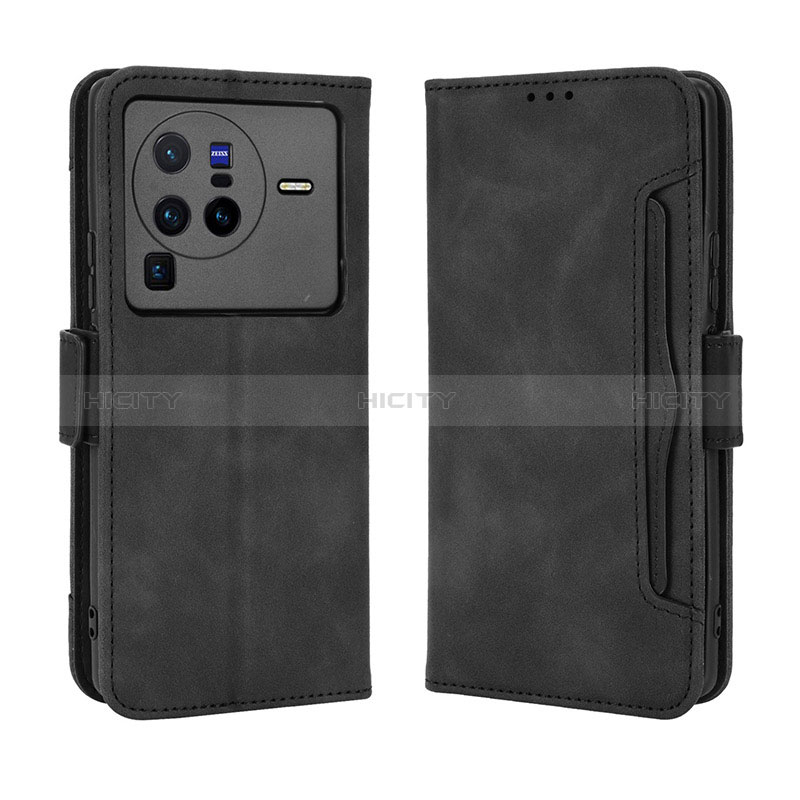 Coque Portefeuille Livre Cuir Etui Clapet BY3 pour Vivo X80 Pro 5G Noir Plus