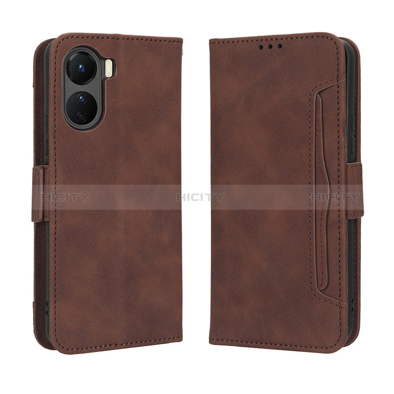 Coque Portefeuille Livre Cuir Etui Clapet BY3 pour Vivo Y16 Marron Plus