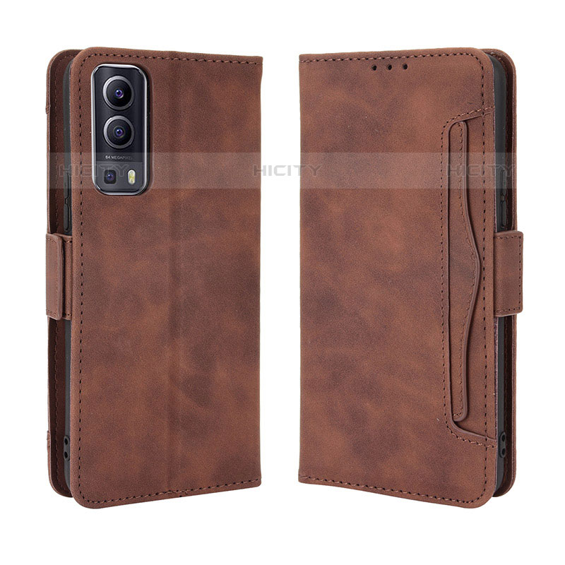 Coque Portefeuille Livre Cuir Etui Clapet BY3 pour Vivo Y52 5G Marron Plus