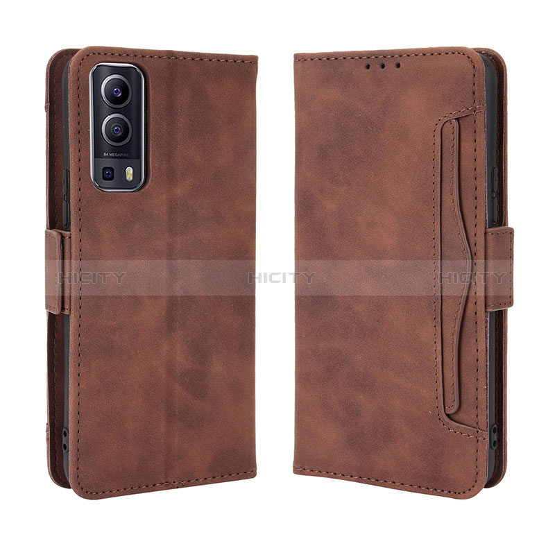 Coque Portefeuille Livre Cuir Etui Clapet BY3 pour Vivo Y72 5G Marron Plus