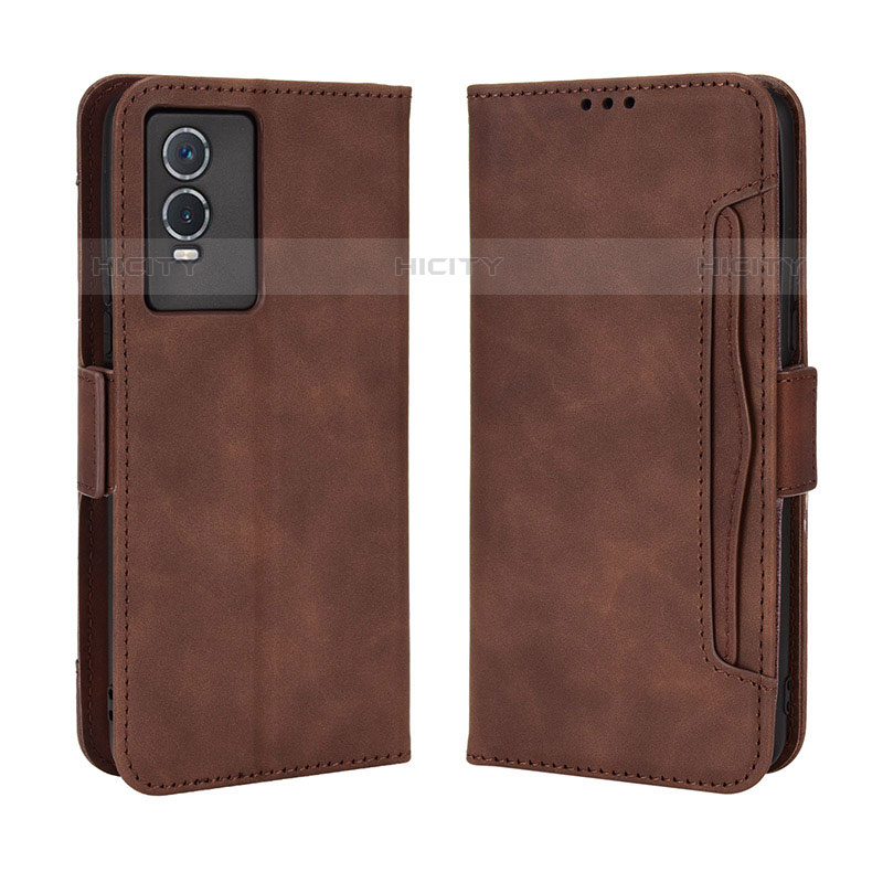 Coque Portefeuille Livre Cuir Etui Clapet BY3 pour Vivo Y74s 5G Marron Plus