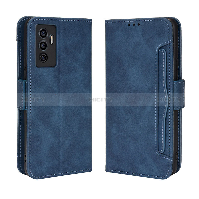 Coque Portefeuille Livre Cuir Etui Clapet BY3 pour Vivo Y75 4G Bleu Plus