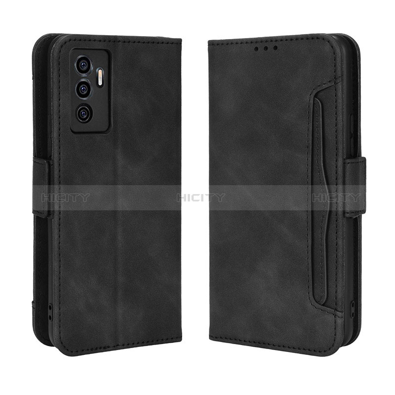 Coque Portefeuille Livre Cuir Etui Clapet BY3 pour Vivo Y75 4G Noir Plus