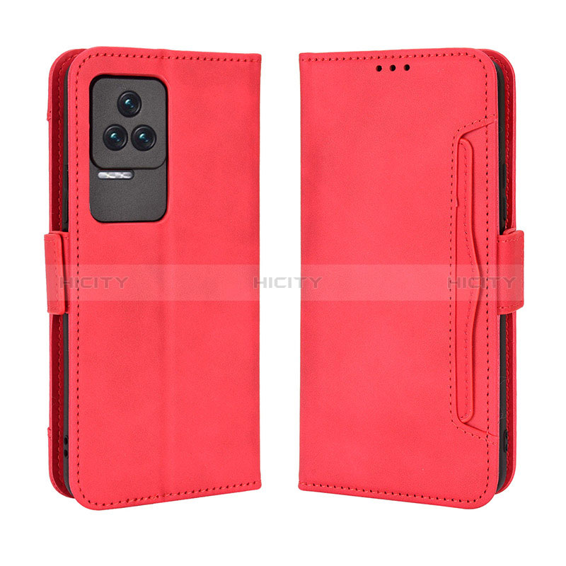 Coque Portefeuille Livre Cuir Etui Clapet BY3 pour Xiaomi Poco F4 5G Rouge Plus