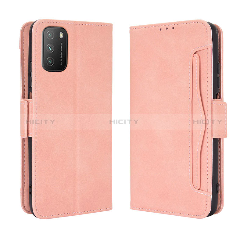 Coque Portefeuille Livre Cuir Etui Clapet BY3 pour Xiaomi Poco M3 Rose Plus