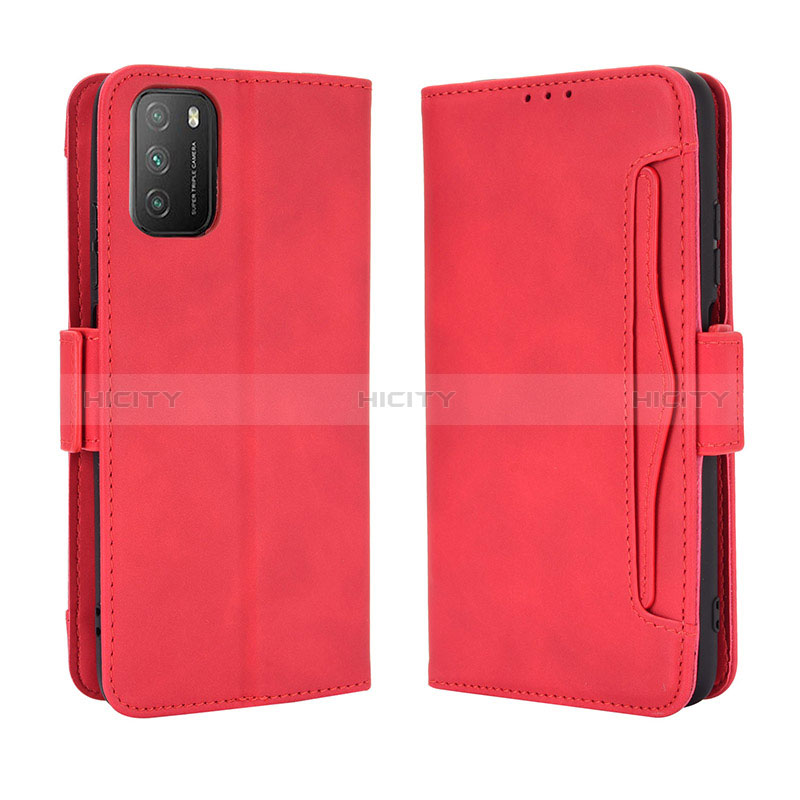 Coque Portefeuille Livre Cuir Etui Clapet BY3 pour Xiaomi Poco M3 Rouge Plus